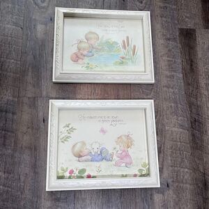 1970' s Framed Wall Art Bible Verses Children Set of 2 Retro Nursery